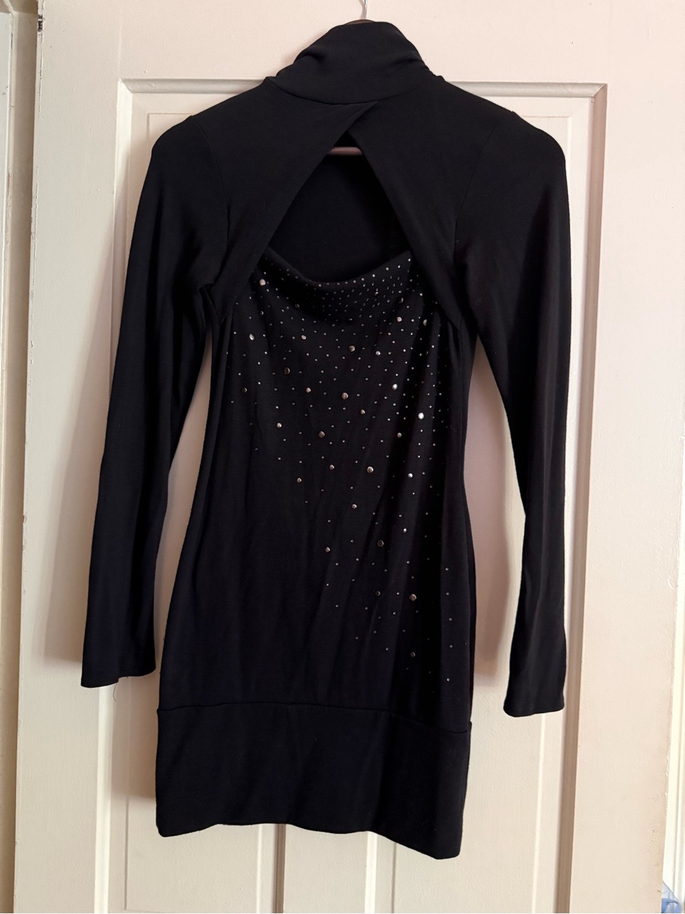 Black Long-Sleeve knit dress with Rhinestone Accents